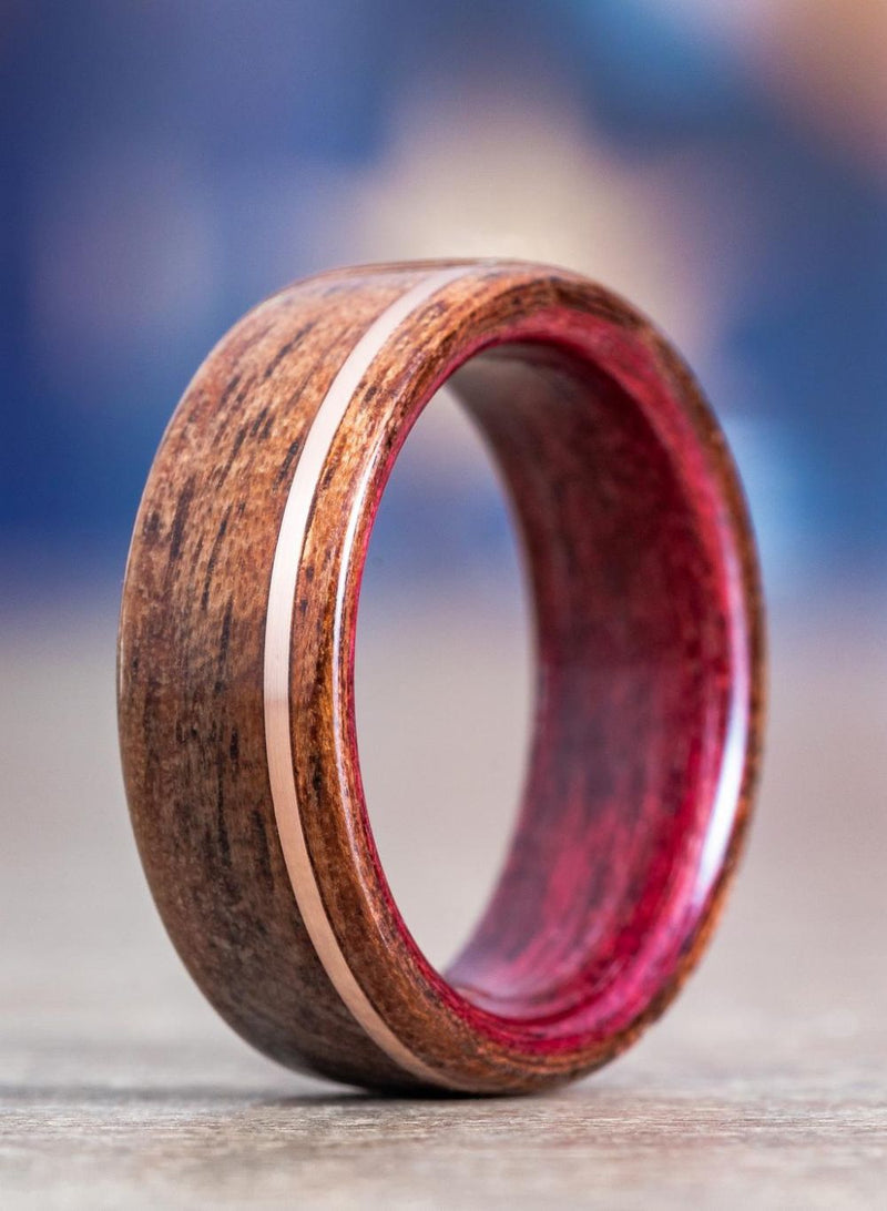 8 mm Bentwood Ring with Mahogany Outer & Purple Heart Sleeve/Inlay Model  #9302.4 - Simply Wood Rings